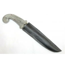 Dagger Knife Damascus Steel Blade Grey Agate Stone Handle Silver Koftgiri C966
